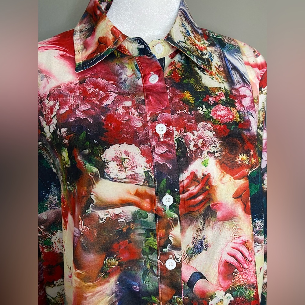 PrettyLittleThing 2pc Rose Femme
Renaissance Print Satin Shirt & Pants Set -Sz 6 - Picture 5 of 10